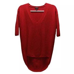 Express Chevron Pattern Knit V-Neck Sweater Women’s XS Red Droptail High-Low Hem